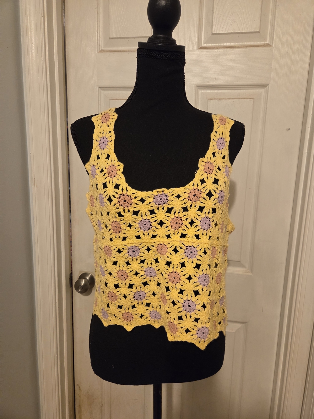 Yellow Floral Crochet Crop Tank Top